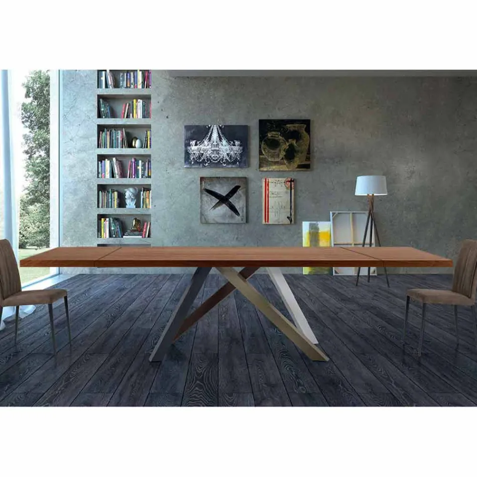 Tavolo Allungabile Fino a 300 cm in Legno e Acciaio Made in Italy - Settimmio Viadurini