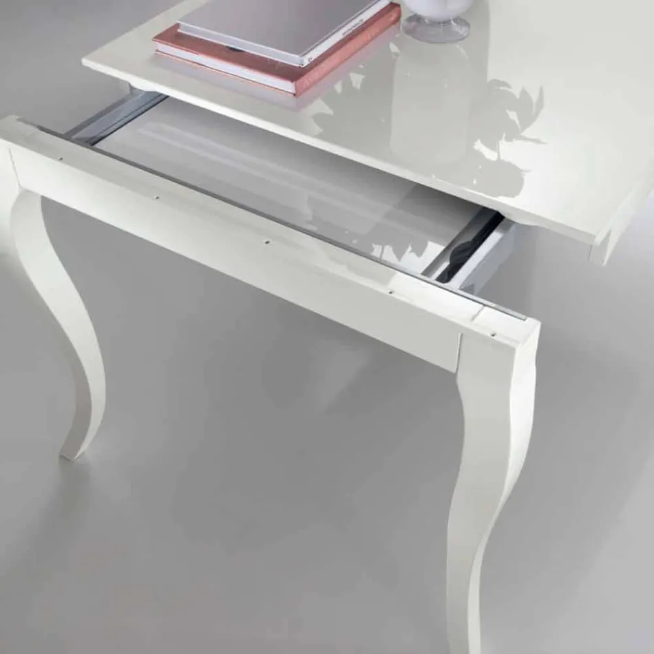 Tavolo Allungabile fino a 350cm in Legno Noce Tanganika Bianco Lucido, Leomas Viadurini