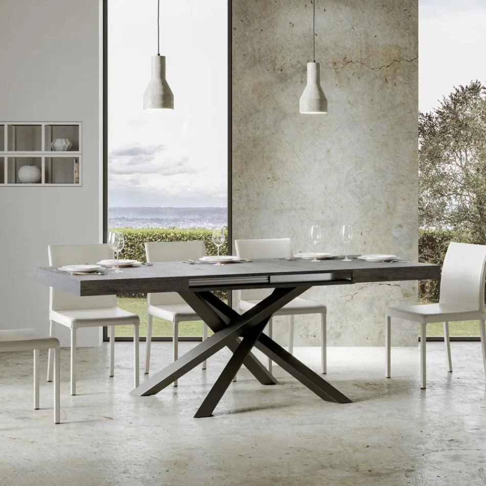 Tavolo Allungabile Fino a 440 cm in Ferro Antracite e Legno Made in Italy - Graffo Viadurini