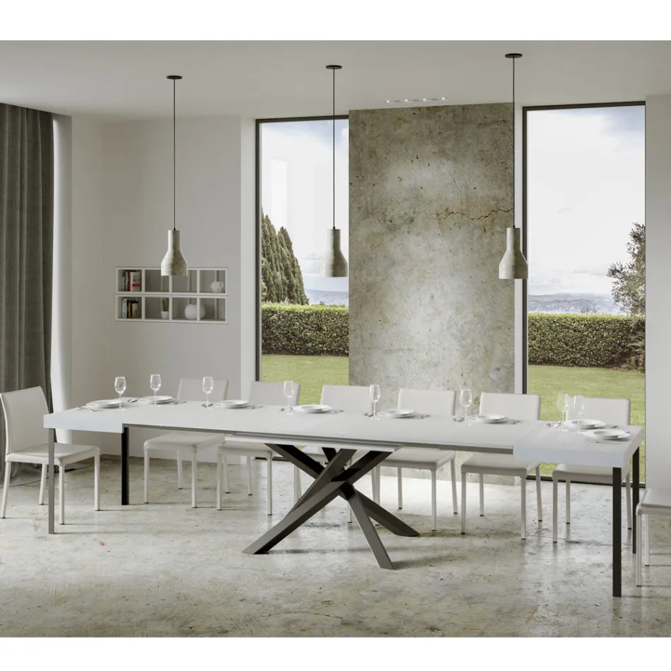 Tavolo Allungabile Fino a 440 cm in Ferro Antracite e Legno Made in Italy - Graffo Viadurini