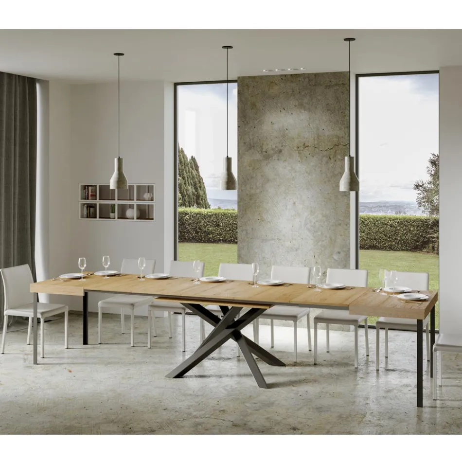 Tavolo Allungabile Fino a 440 cm in Ferro Antracite e Legno Made in Italy - Graffo Viadurini