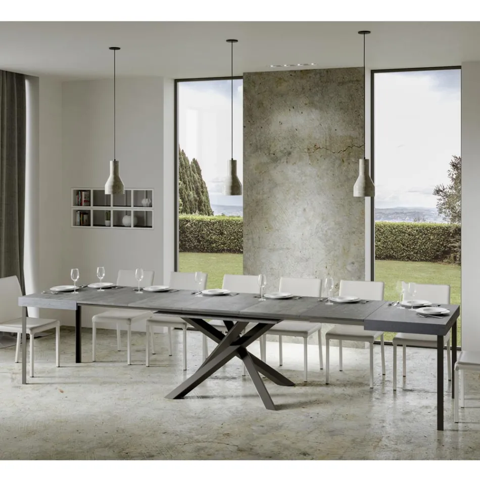 Tavolo Allungabile Fino a 440 cm in Ferro Antracite e Legno Made in Italy - Graffo Viadurini
