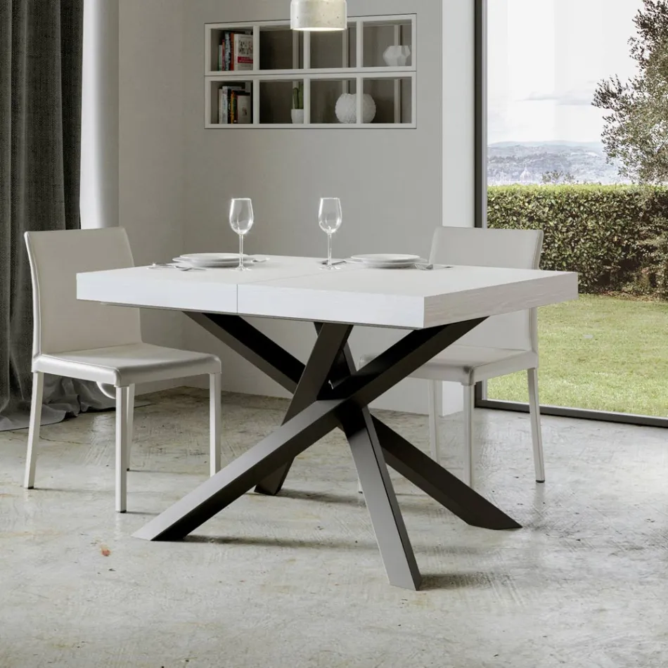 Tavolo Allungabile Fino a 440 cm in Ferro Antracite e Legno Made in Italy - Graffo Viadurini