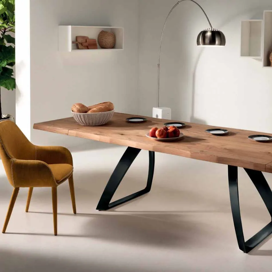 Tavolo allungabile impiallacciato rovere e metallo nero Travis Viadurini