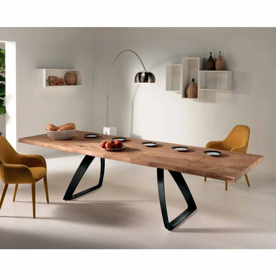 Tavolo allungabile impiallacciato rovere e metallo nero Travis Viadurini