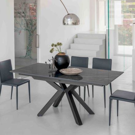 Tavolo Allungabile in Ceramica Calacatta Black Lucidato Starlit - Balia Viadurini