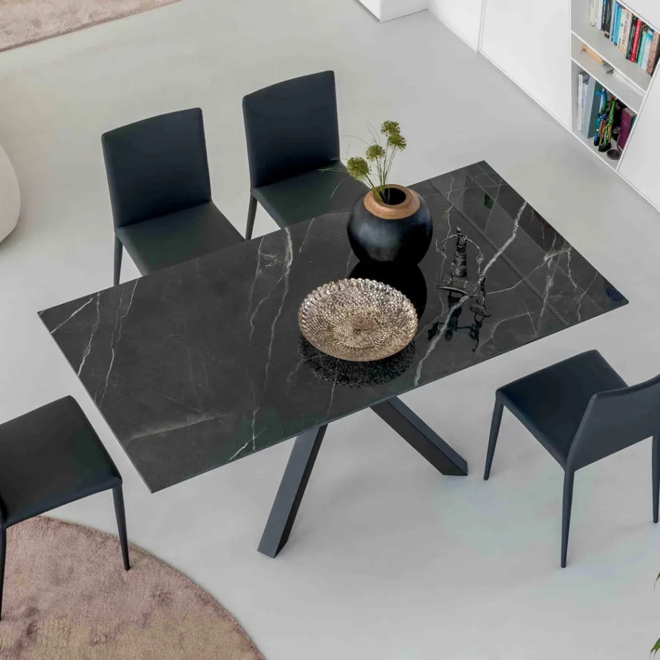Tavolo Allungabile in Ceramica Calacatta Black Lucidato Starlit - Balia Viadurini