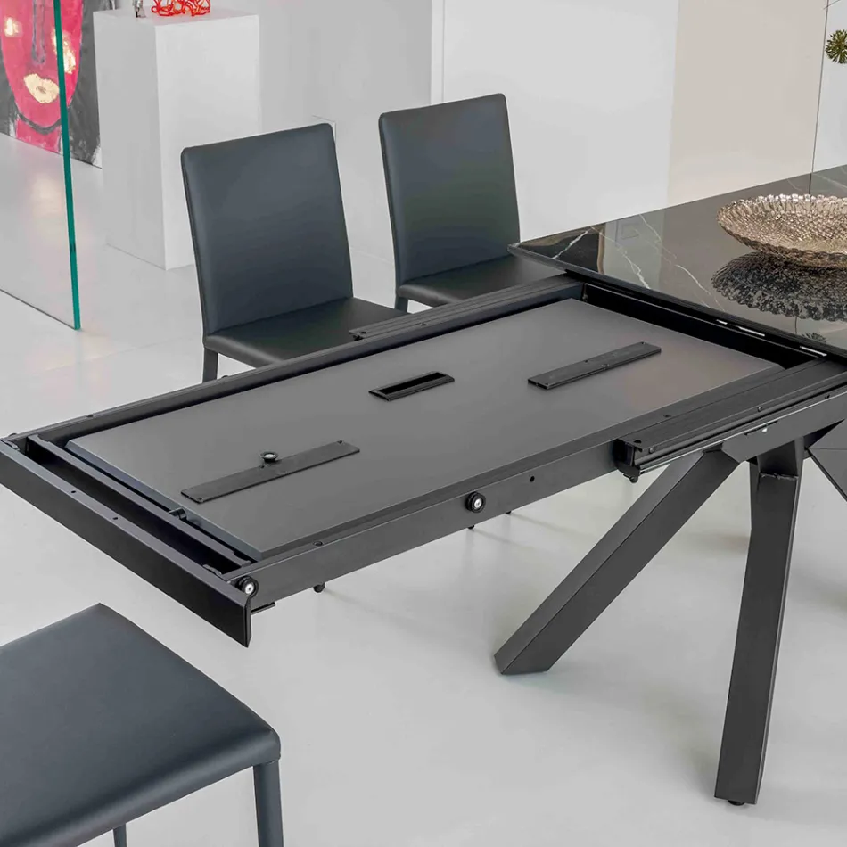 Tavolo Allungabile in Ceramica Calacatta Black Lucidato Starlit - Balia Viadurini