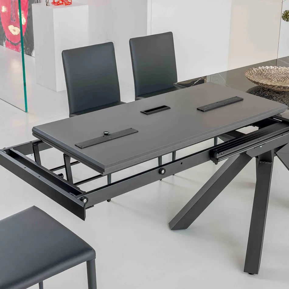 Tavolo Allungabile in Ceramica Calacatta Black Lucidato Starlit - Balia Viadurini
