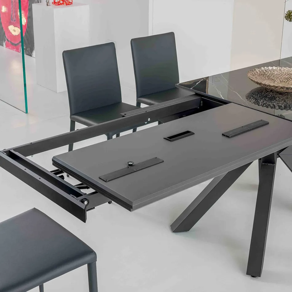 Tavolo Allungabile in Ceramica Calacatta Black Lucidato Starlit - Balia Viadurini