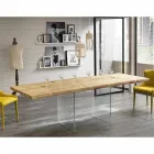 Tavolo allungabile in impiallacciato rovere con gambe in vetro Nico Viadurini
