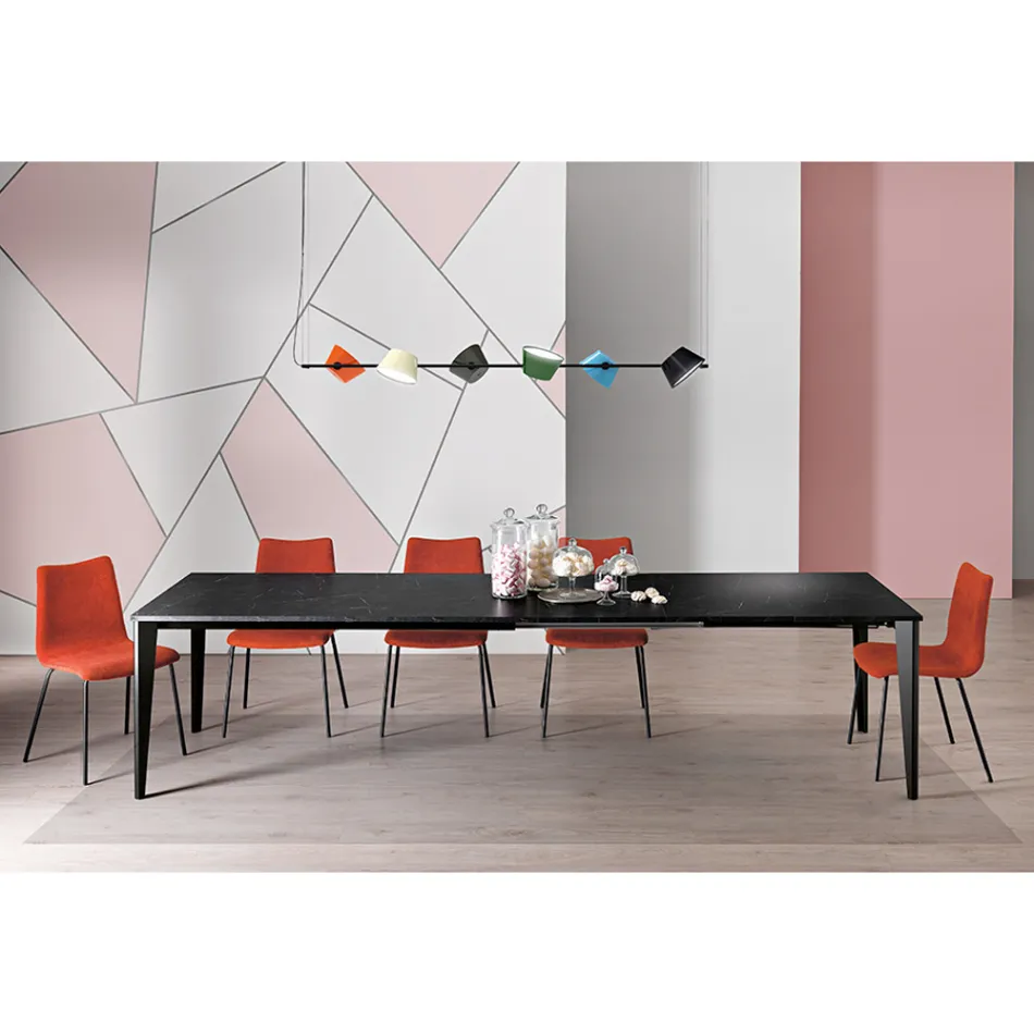 Tavolo Allungabile in Melaminico Finitura Marmo Nero Made in Italy - Ariel Viadurini