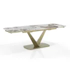 Tavolo Allungabile in Metallo e Piano in Ceramica Finitura Marmo Onice - Marche Viadurini