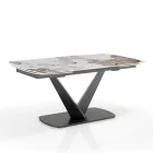 Tavolo Allungabile in Metallo e Piano in Ceramica Finitura Marmo Onice - Marche Viadurini