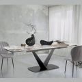Tavolo Allungabile in Metallo e Piano in Ceramica Finitura Marmo Onice - Marche