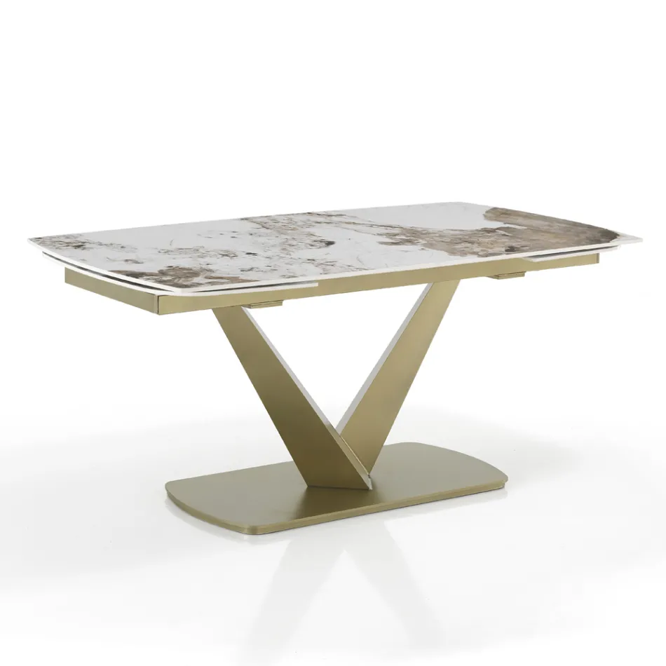 Tavolo Allungabile in Metallo e Piano in Ceramica Finitura Marmo Onice - Marche Viadurini