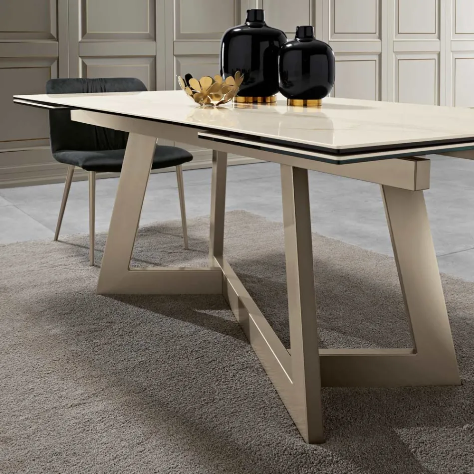 Tavolo Allungabile in Vetroceramica di 3 Diverse Finiture Made in Italy - Tecna Viadurini