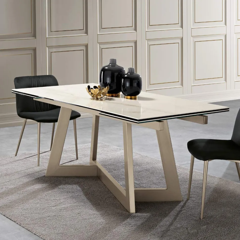 Tavolo Allungabile in Vetroceramica di 3 Diverse Finiture Made in Italy - Tecna Viadurini