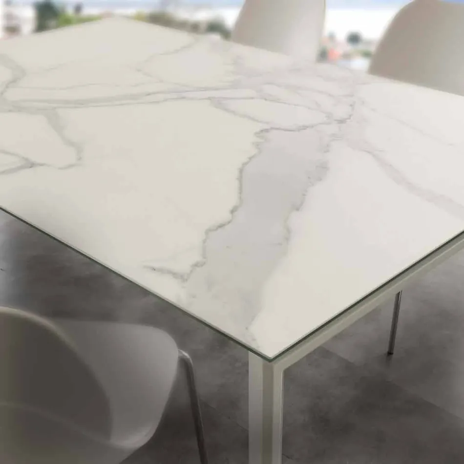 Tavolo allungabile moderno con piano in vetro ceramica Filadelfia Viadurini