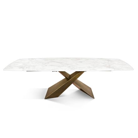 Tavolo Allungabile Realizzato con Piano in Ceramica e Base in Ferro - Incrocio Viadurini