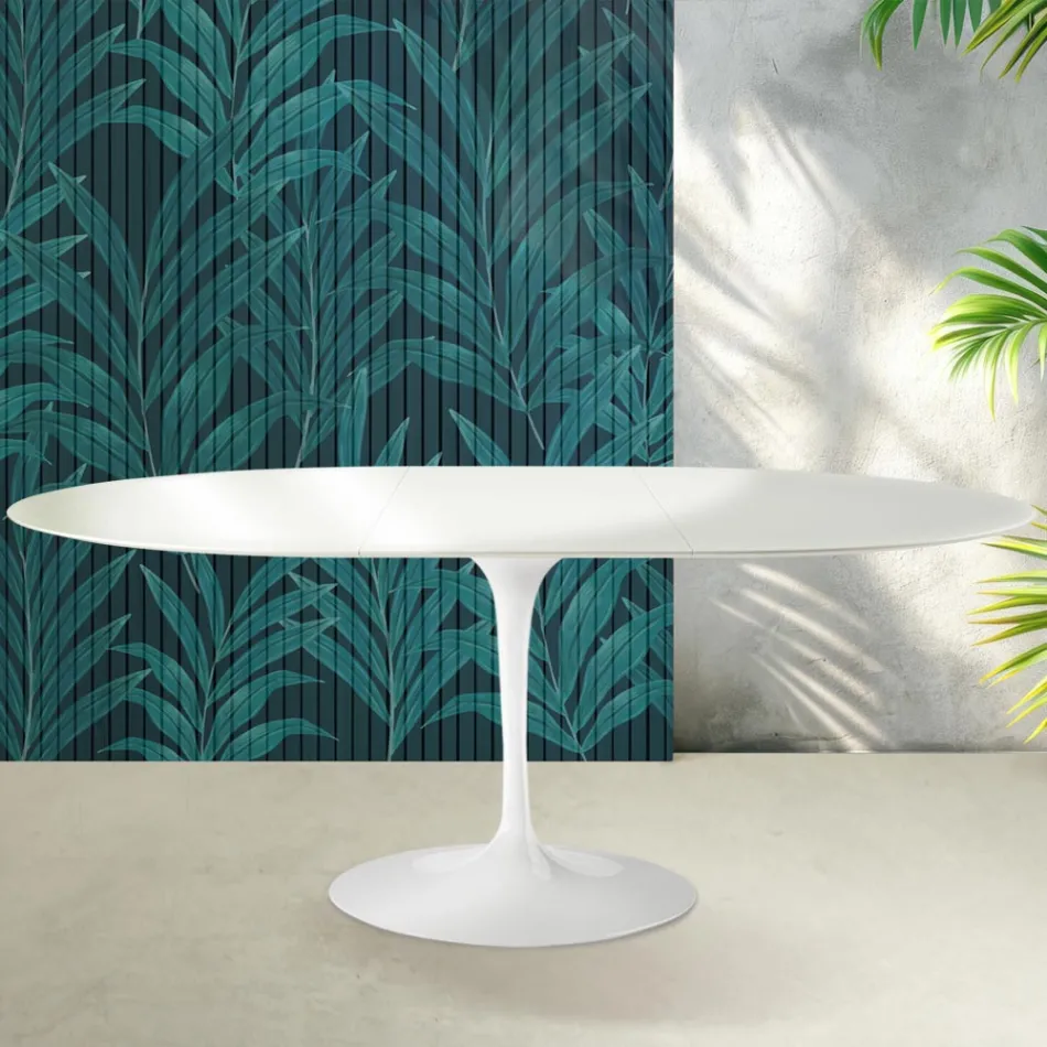 Tavolo Allungabile Tulip Saarinen H 74 cm in Ceramica Florim Bianco Lucido - Scarlet Viadurini