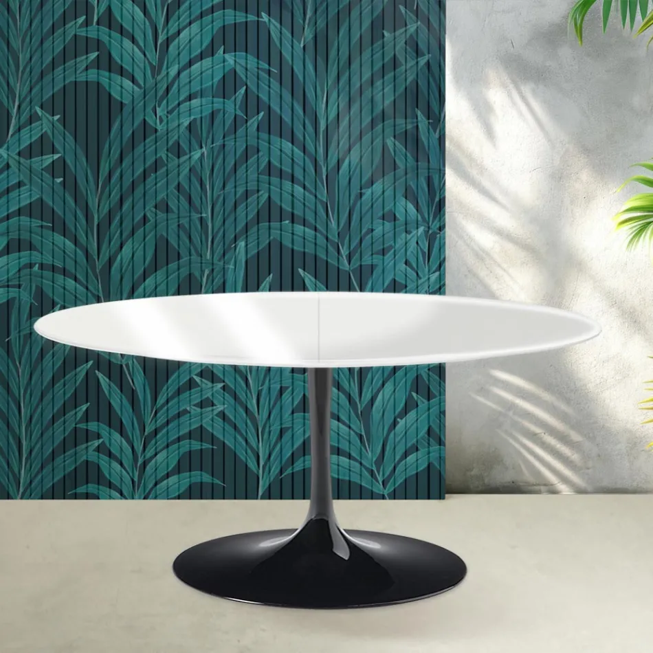 Tavolo Allungabile Tulip Saarinen H 74 cm in Ceramica Florim Bianco Lucido - Scarlet Viadurini