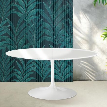 Tavolo Allungabile Tulip Saarinen H 74 cm in Ceramica Florim Bianco Lucido - Scarlet Viadurini