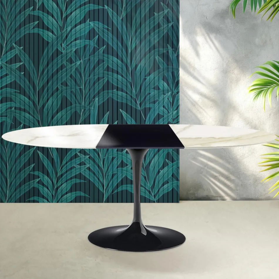 Tavolo Allungabile Tulip Saarinen H 74 cm in Ceramica Florim Calacatta Gold Lucido - Scarlet Viadurini