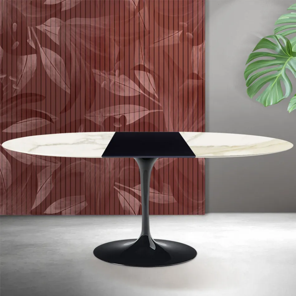 Tavolo Allungabile Tulip Saarinen H 74 cm in Ceramica Florim Calacatta Gold Opaco - Scarlet Viadurini