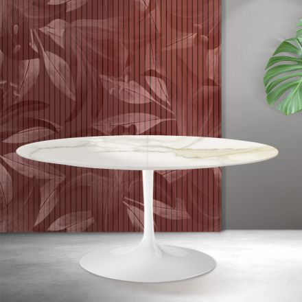 Tavolo Allungabile Tulip Saarinen H 74 cm in Ceramica Florim Calacatta Gold Opaco - Scarlet Viadurini