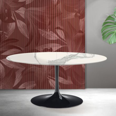 Tavolo Allungabile Tulip Saarinen H 74 cm in Ceramica Florim Statuario Opaco - Scarlet Viadurini
