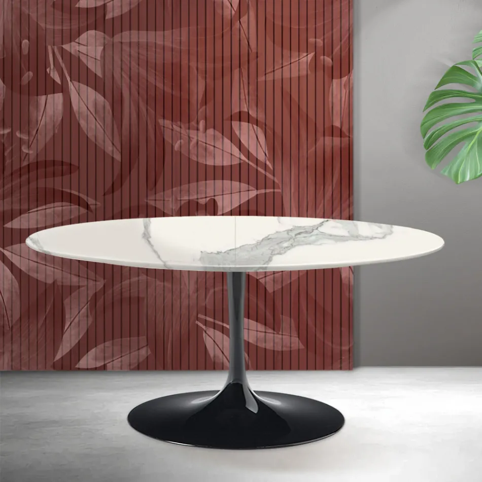Tavolo Allungabile Tulip Saarinen H 74 cm in Ceramica Florim Statuario Opaco - Scarlet Viadurini