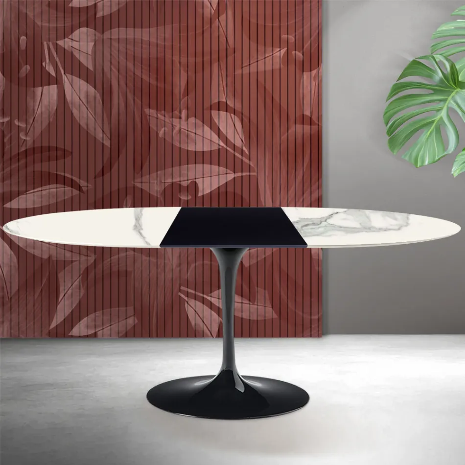 Tavolo Allungabile Tulip Saarinen H 74 cm in Ceramica Florim Statuario Opaco - Scarlet Viadurini