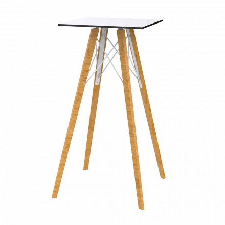 Tavolo Alto da Bar Design Quadrato in Legno e Hpl, 4 Pezzi - Faz Wood by Vondom Viadurini