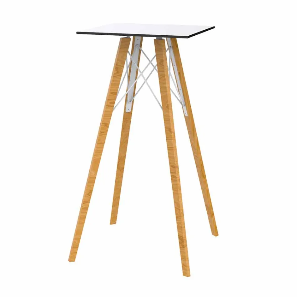 Tavolo Alto da Bar Design Quadrato in Legno e Hpl, 4 Pezzi - Faz Wood by Vondom Viadurini