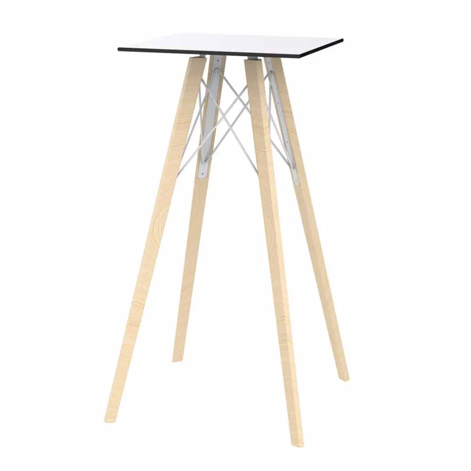 Tavolo Alto da Bar Design Quadrato in Legno e Hpl, 4 Pezzi - Faz Wood by Vondom Viadurini
