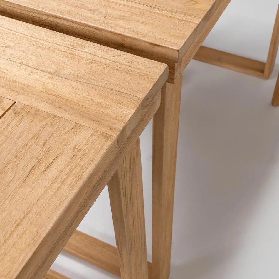 Tavolo Alto da Bar Realizzato in Teak Naturale Spazzolato - Sponda Viadurini