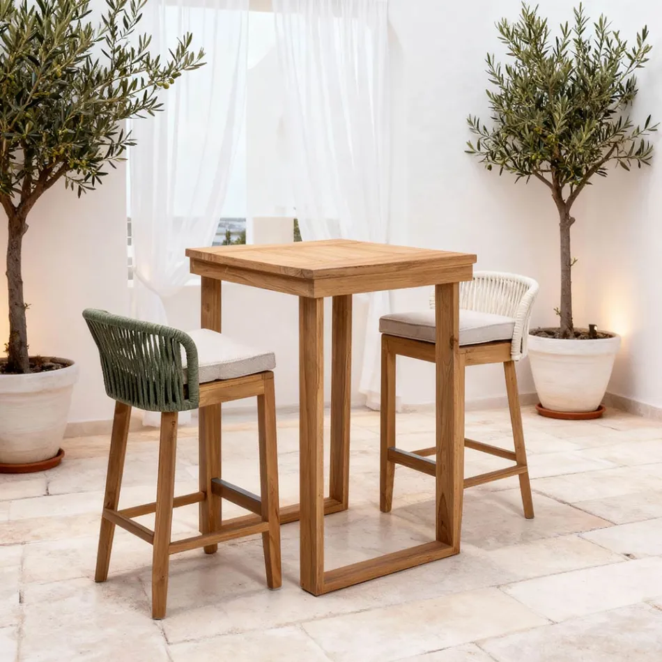 Tavolo Alto da Bar Realizzato in Teak Naturale Spazzolato - Sponda Viadurini