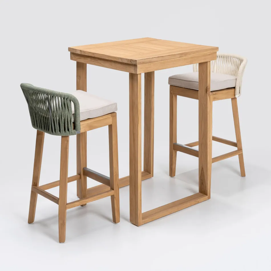 Tavolo Alto da Bar Realizzato in Teak Naturale Spazzolato - Sponda Viadurini
