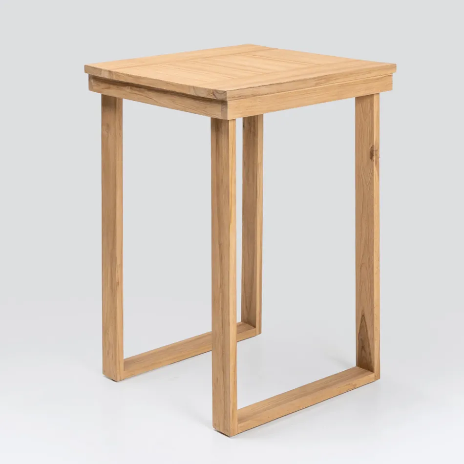 Tavolo Alto da Bar Realizzato in Teak Naturale Spazzolato - Sponda Viadurini