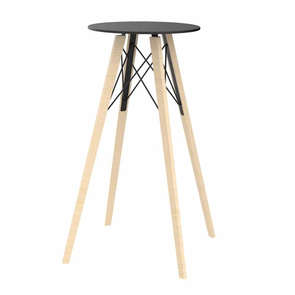 Tavolo Alto da Bar Rotondo Design in Legno e Hpl, 4 Pezzi - Faz Wood by Vondom Viadurini