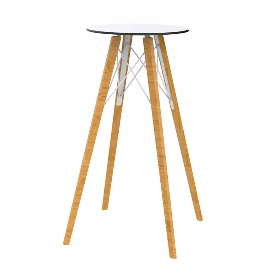 Tavolo Alto da Bar Rotondo Design in Legno e Hpl, 4 Pezzi - Faz Wood by Vondom Viadurini