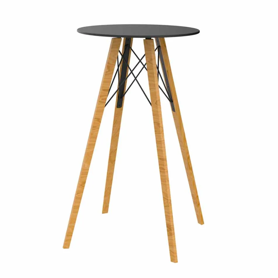 Tavolo Alto da Bar Rotondo Design in Legno e Hpl, 4 Pezzi - Faz Wood by Vondom Viadurini