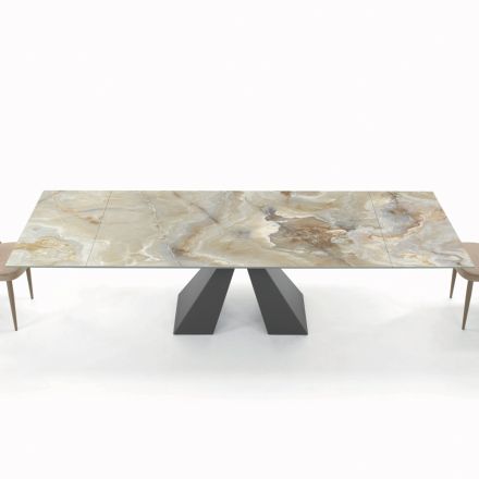Tavolo con Allunghe Integrate e Base in Acciaio Visone Made in Italy - Dalmata Viadurini