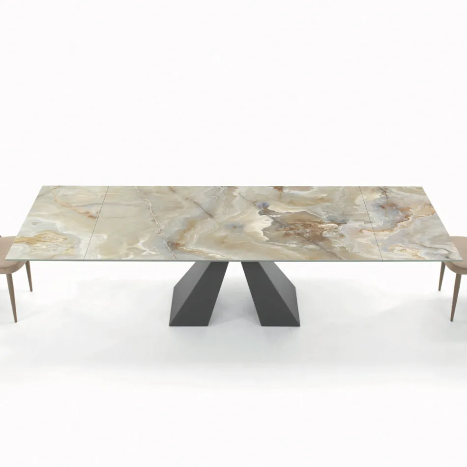 Tavolo con Allunghe Integrate e Base in Acciaio Visone Made in Italy - Dalmata Viadurini