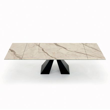 Tavolo con Allunghe Integrate in Ceramica e Acciaio Made in Italy - Dalmata Viadurini