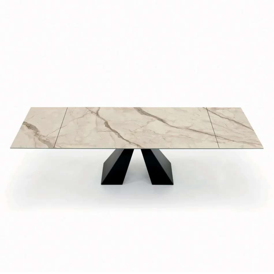 Tavolo con Allunghe Integrate in Ceramica e Acciaio Made in Italy - Dalmata Viadurini