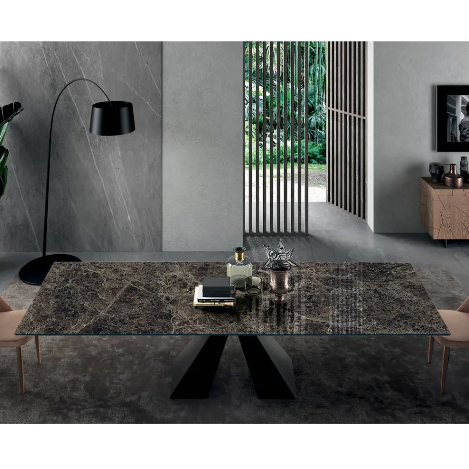 Tavolo con Allunghe Integrate in Ceramica e Acciaio Made in Italy - Dalmata Viadurini