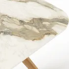 Tavolo con Base in Legno e Piano in Ceramica Calacatta Hermitage - Infinity Viadurini