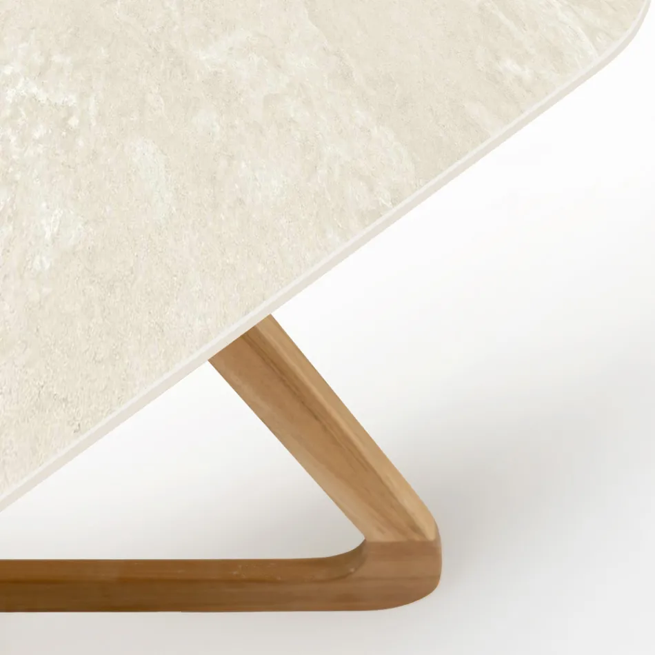 Tavolo con Base in Legno e Piano in Ceramica Chianca di Ostuni - Infinity Viadurini